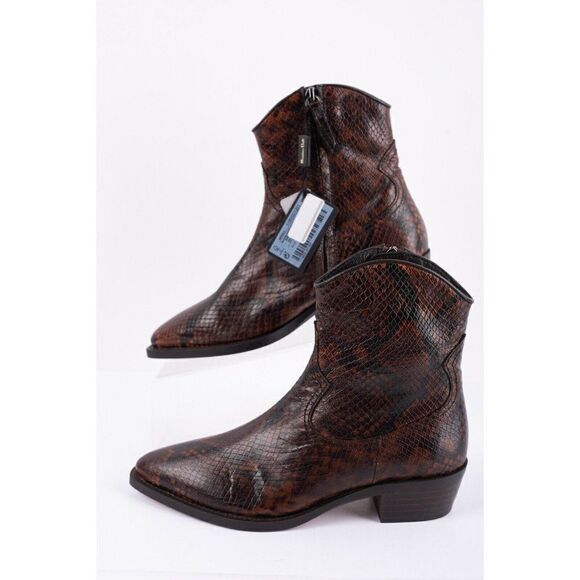 Massimo Dutti Animal Print Leather Ankle Boots US 7.5 EU 38 Brown western New - Picture 4 of 7